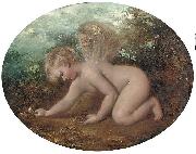 William Etty A putto collecting flowers oil on canvas